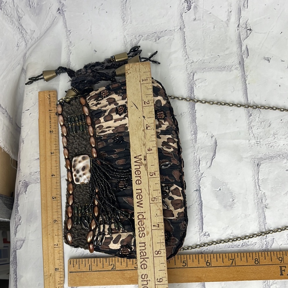 Mary Frances Crossbody Purse Pleated Beaded Embellished Animal Print Tassels - Picture 9 of 9